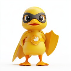 Obraz premium Small Duck Superhero with a Beak Mask and a Tiny Shield, isolated on clear white background