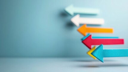 Colorful arrows pointing in different directions on a blue wall