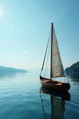 Small wooden boat in calm waters of Lake Ladoga, sailing, small boat, boat