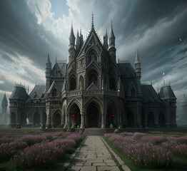 Epic moment A medieval-style castle with a large clock on its highest point, illustrations about architecture, history or fantasy stories,generative ai