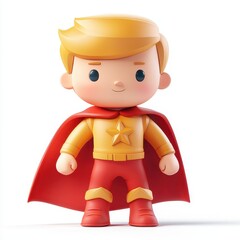 Fototapeta premium Tiny Superhero with a Star Emblem on Chest and a Red Cape, isolated on clear white background