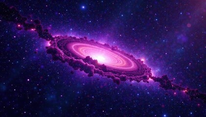 Galaxy landscape with vibrant purple stars against a black backdrop of space, astronomy, deep blue, celestial