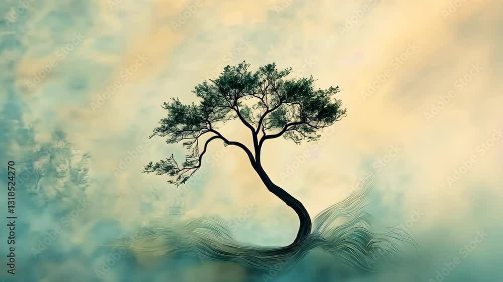 Aufkleber surreal tree with branches transforming into flowing style signifying dreamlike nature and artistic 