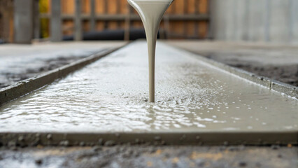 Fresh Concrete Pouring on Flat Surface in Construction Site Process of Building
