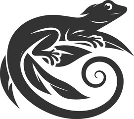 Lizard resting on a leaf, tail curled under vector animal