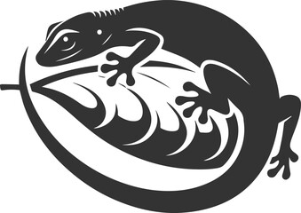 Lizard resting on a leaf, tail curled under vector animal