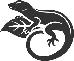 Lizard resting on a leaf, tail curled under vector animal