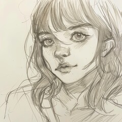 Fototapeta premium Young Female Portrait Sketch With Clean Lines And Simple Background
