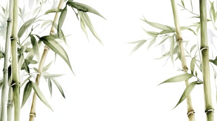 Fototapeta premium Watercolor of Green bamboo forest isolated on white background,hand drawn seamless bamboo pattern,Perfect for wallpapers,web page, surface textures, space for text.