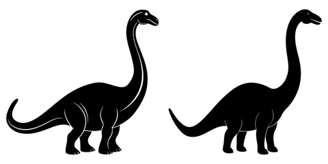 Hand Drawn Brachiosaurus Dinosaurs Black Silhouette Collection Vector Design