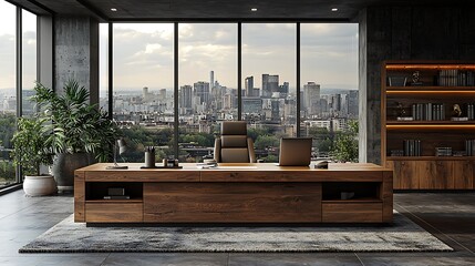 Modern Executive Office Desk with City View