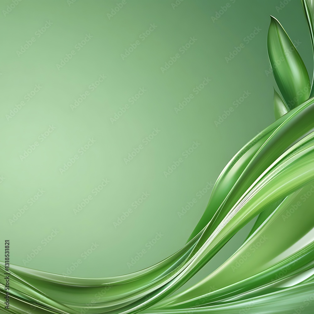 Poster abstract green background with flowing organic shapes and smooth curves for design use