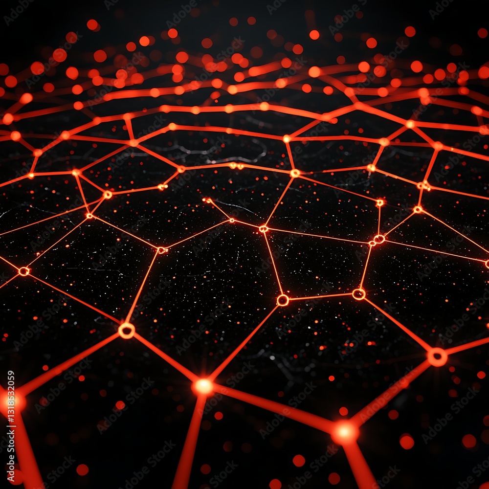 Poster abstract network visualization with bright orange nodes and lines on black background