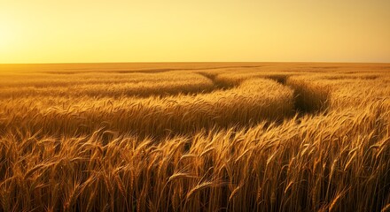 Obraz premium A dreamy golden wheat field blending seamlessly into a yellow sky.
