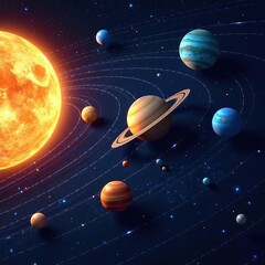 Solar System Diagram with Planets and Moons, space diagram, , solar system