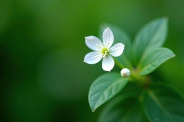 Fototapeta premium Small white flower with thin petals and delicate texture, petals, botanical
