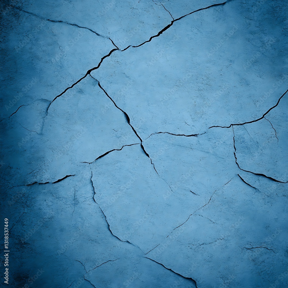 Poster textured blue background with cracks and crevices for creative projects and design applications