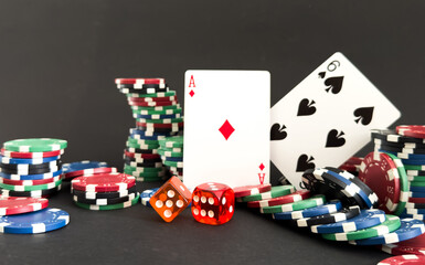 Obraz premium poker cards, chips and dice - close up