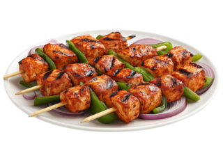 Paneer tikka indian street food isolated on a white background
