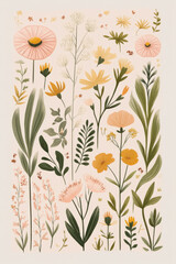 botanical page border, subtle, ton sur ton, soft pink, illustration, flat icons