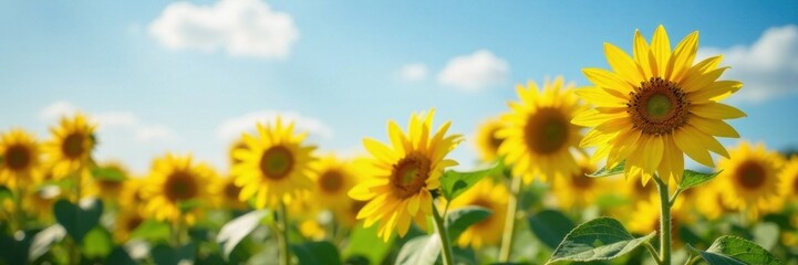 Obraz premium Summer sunflowers standing tall, summer, sunflowers, bright yellow