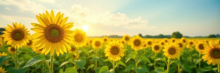Sunflowers standing tall in a field, field, growth, sunshine