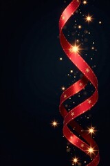 Obraz premium Swirl ribbons with Christmas stars on a black background, starry night, swirl ribbon, winter wonderland