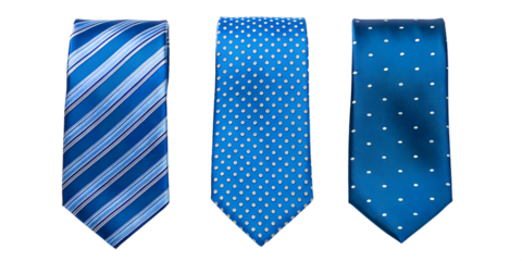 Three Styles of Blue Satin Neck Ties on White, Stylish Satin Ties, Elegant Fashion Pieces, Cut Out