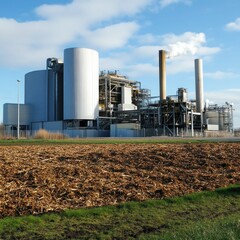 A biomass energy plant converting organic materials into electricity.