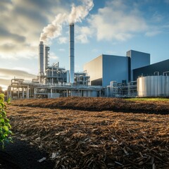 A biomass energy plant converting organic materials into electricity.