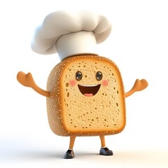 Bread character with chef hat, on a white background