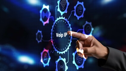 Voip telecommunication. Ip telephone and connection line. Technology concept