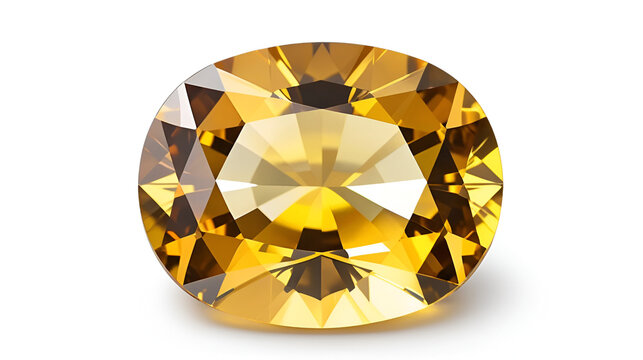 Golden Yellow Topaz With Brilliant Cut. This stunning gemstone features a vibrant yellow hue and exceptional clarity, perfect for luxurious jewelry pieces. Isolated on transparent background, png.
