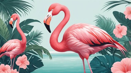 Naklejka premium pink flamingos