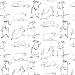 rat doodle line art hand drawn seamless pattern