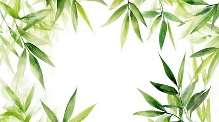 Watercolor of Green bamboo forest isolated on white background,hand drawn seamless bamboo pattern,Perfect for wallpapers,web page, surface textures, space for text.