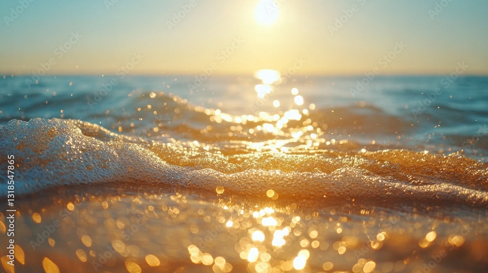 Aufkleber gentle waves lap against the shore under the warm glow of a setting sun. the reflective shimmer of w