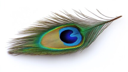Naklejka premium Isolated peacock feather on white background