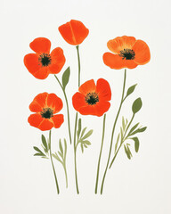 Naklejka premium A vintage screenprint of poppies on a white background, a simple children's illustration
