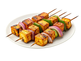 Paneer tikka indian street food isolated on a white background