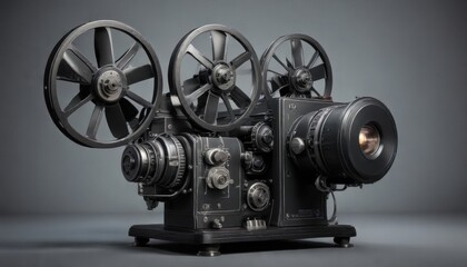 Naklejka premium Vector illustration of a classic film projector , film camera, film, motion pictures