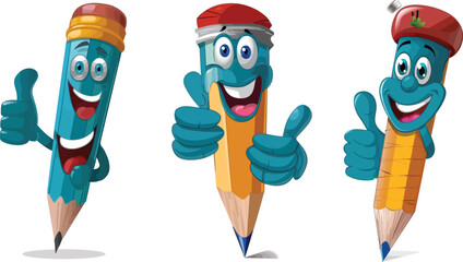 Cartoon happy pencil compass character