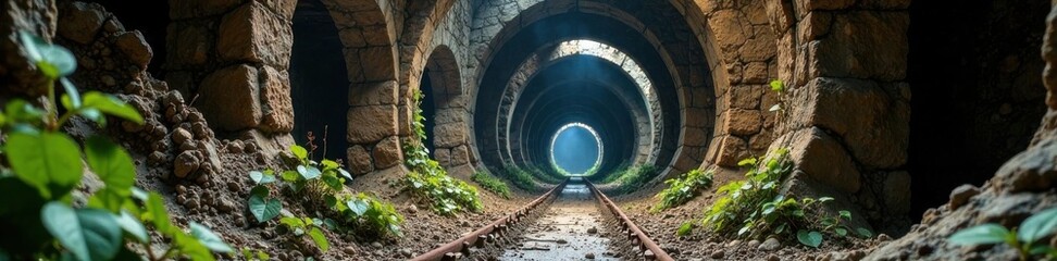 Obraz premium Old abandoned mine with rusted metal and vines, industrial, wild, metal