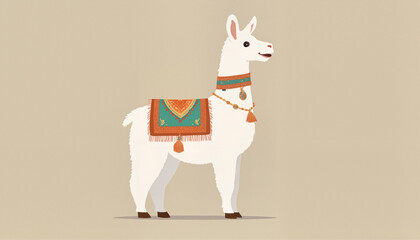 Stylized llama illustration in boho aesthetic with intricate patterns and earthy colors