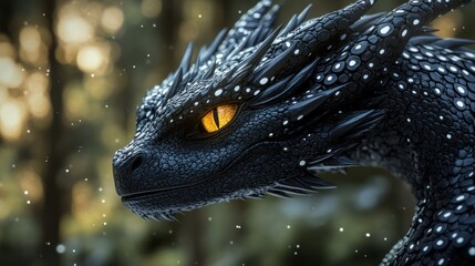 Majestic dragon portrait, winter forest, fantasy art, game asset