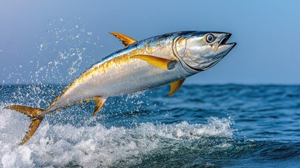 Leaping Yellowfin Tuna, Ocean, Splashing Water