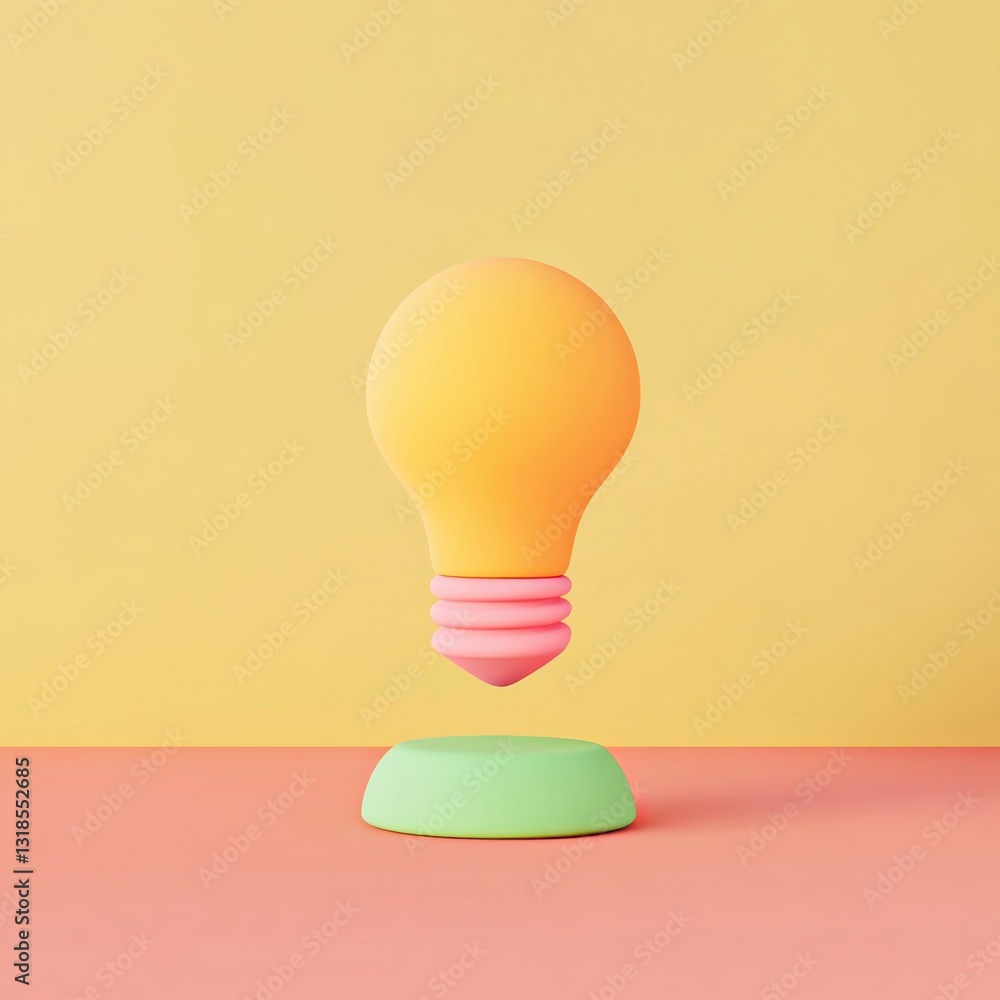 Poster pastel clay style 3d light bulb icon on soft color background