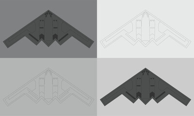 B-2 bomber plant icon. Isolated bomber on grey background.