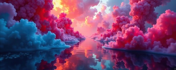 Smoke and mirrors create a kaleidoscope of colors, surreal, optical, abstract