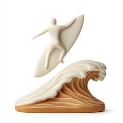 Surfer Riding a Wave in 3D Clay Artwork Style